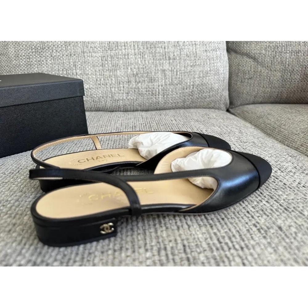 Goatskin Grosgrain Cap Toe CC Slingback Ballerina Flats in Black FR 38 / US 7 - Picture 6 of 15